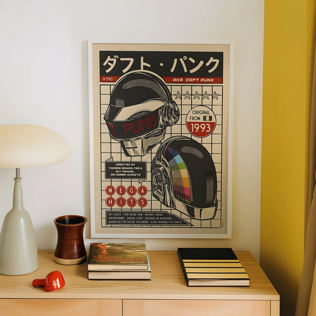 Daft Punk Retro Helmet Canvas Wall Art Poster | Music Decor