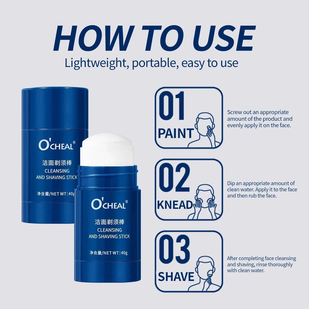 O'Cheal Men's Shaving Gel Stick 40g – Portable Face Cleanser