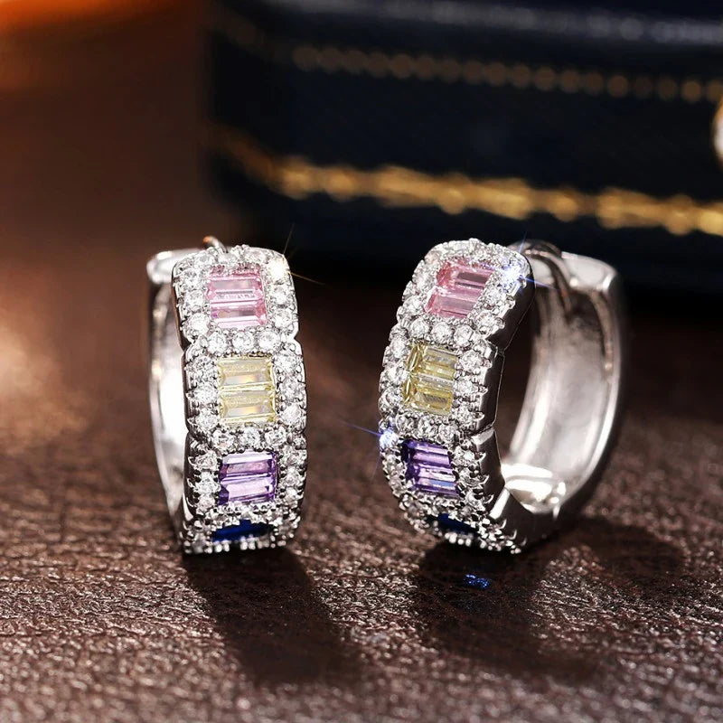 Huitan Colored CZ Hoop Earrings – Women's Fashion Circle Jewelry
