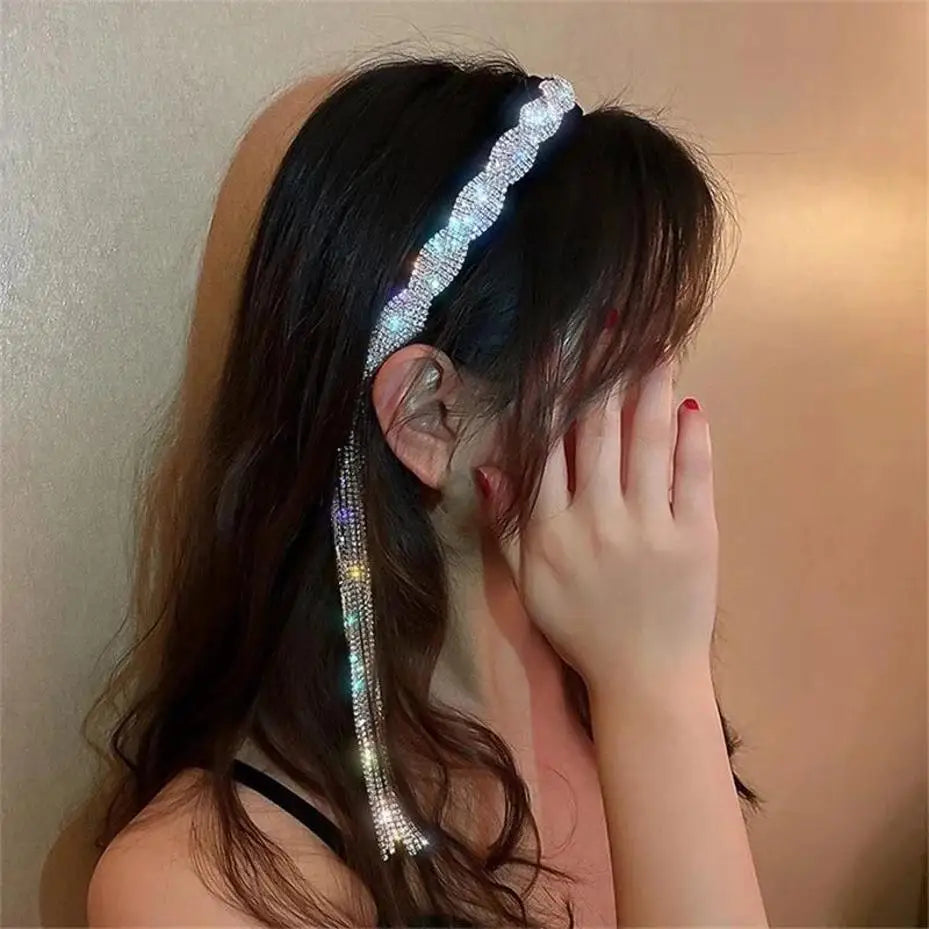 Black Velvet Rhinestone Tassel Headband – Bridal Hair Clip