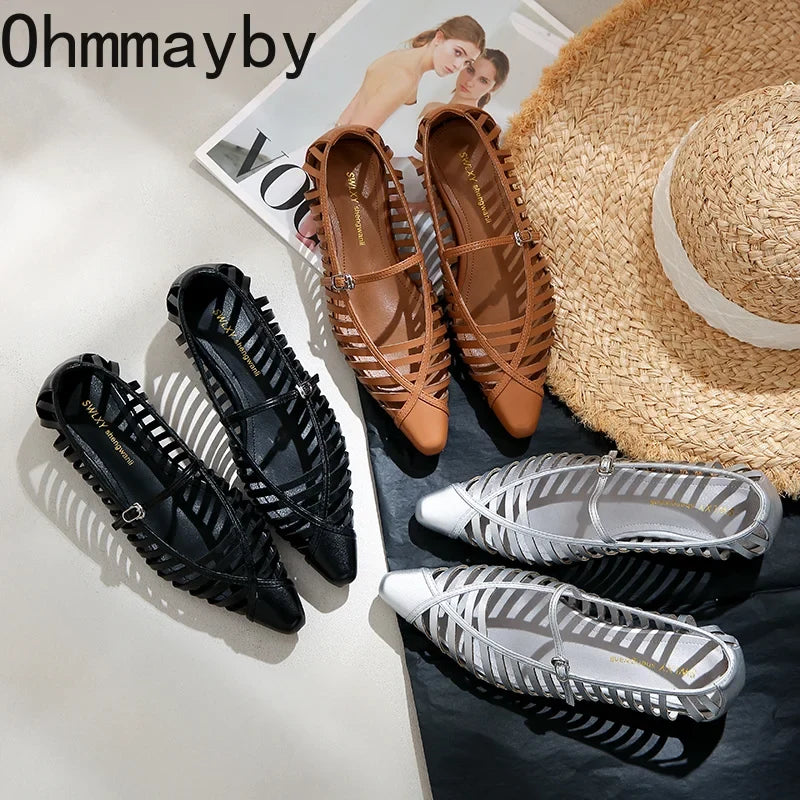 Women's Hollow Woven Flat Sandals – Pointed Toe Breathable Dress Shoes