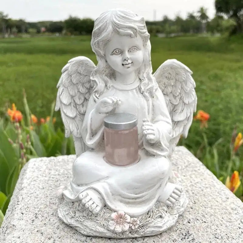 European Angel Statue Solar Garden Décor – Boy & Girl Resin