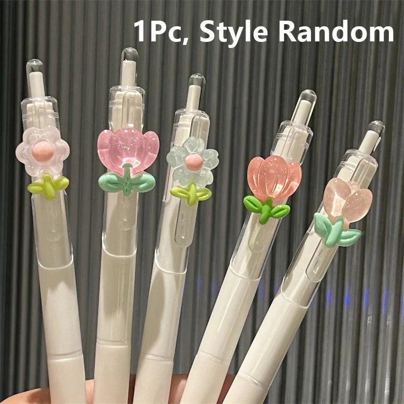 Kawaii Tulip Gel Pen – Smooth 0.5mm Quick-Dry Aesthetic Pen