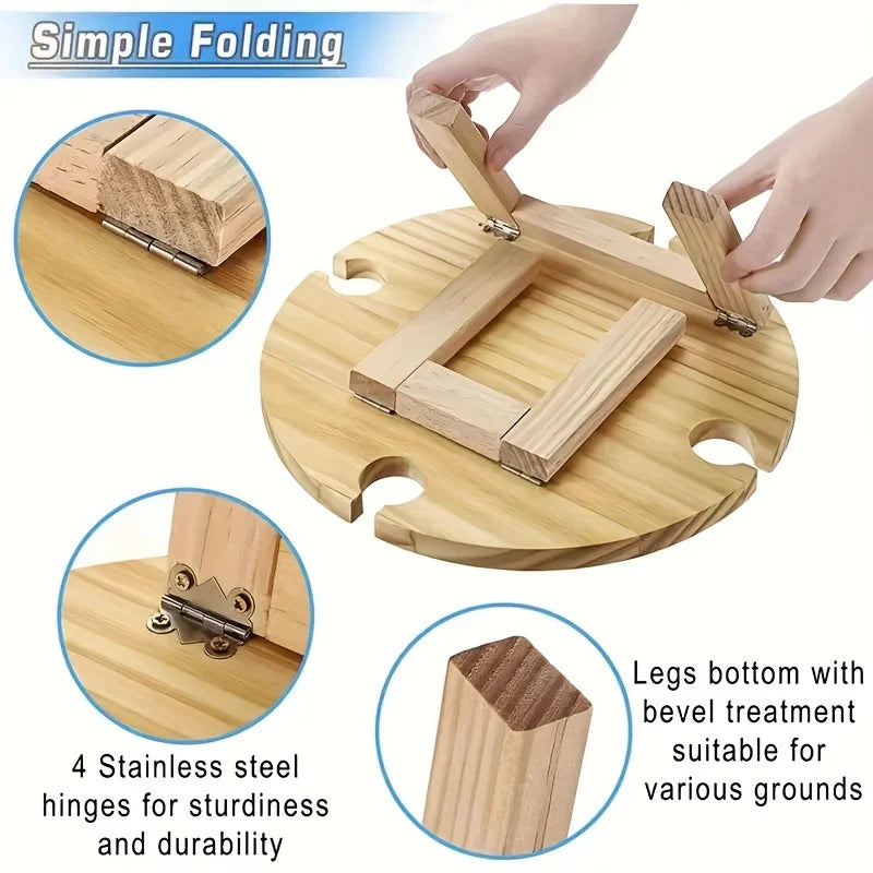 KEMORELA Wooden Folding Picnic Table – Portable Snack & Wine Tray