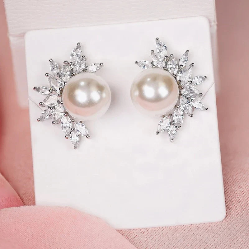 Huitan Imitation Pearl Stud Earrings – Elegant Women's Jewelry