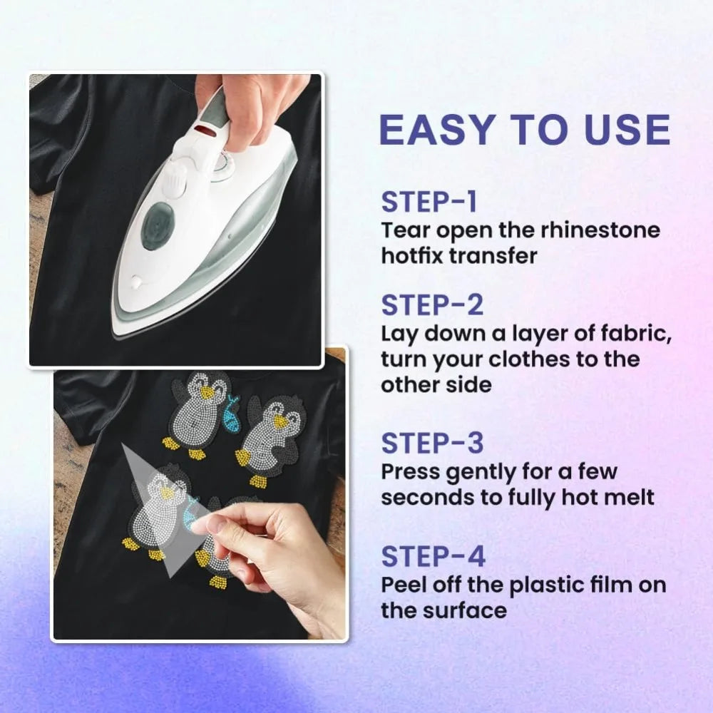 Penguin Rhinestone Iron-On Patch – Glitter Heat Transfer Appliqué