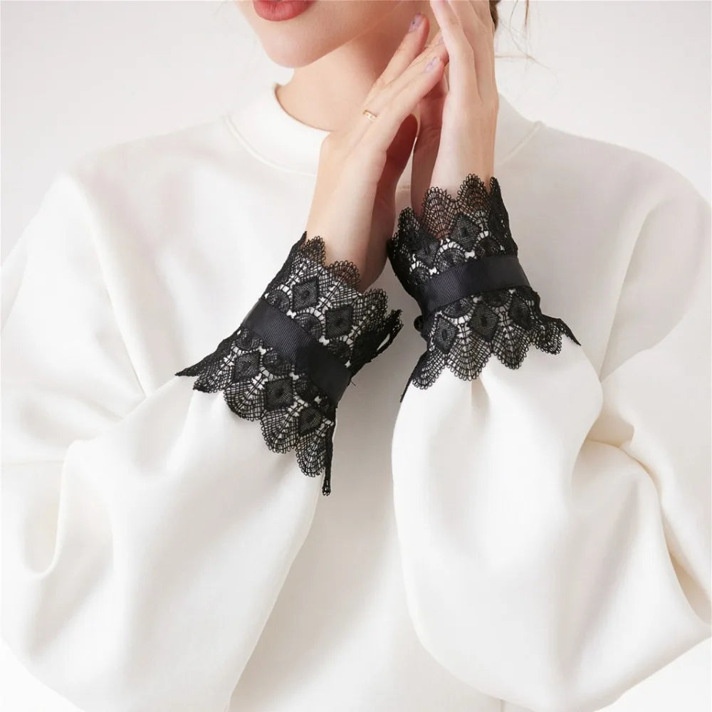 Women's Detachable Lace Arm Sleeves – Floral Embroidery Cuffs