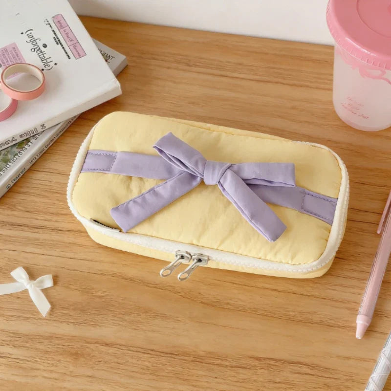 Bow Pencil Case – Cute Soft Fabric Student Stationery Bag