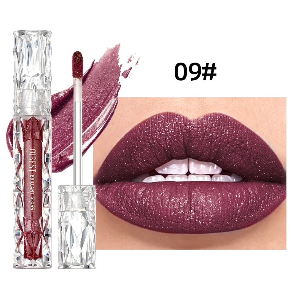 QIBEST Diamond Glitter Lip Gloss – Shimmer Matte Liquid Lipstick