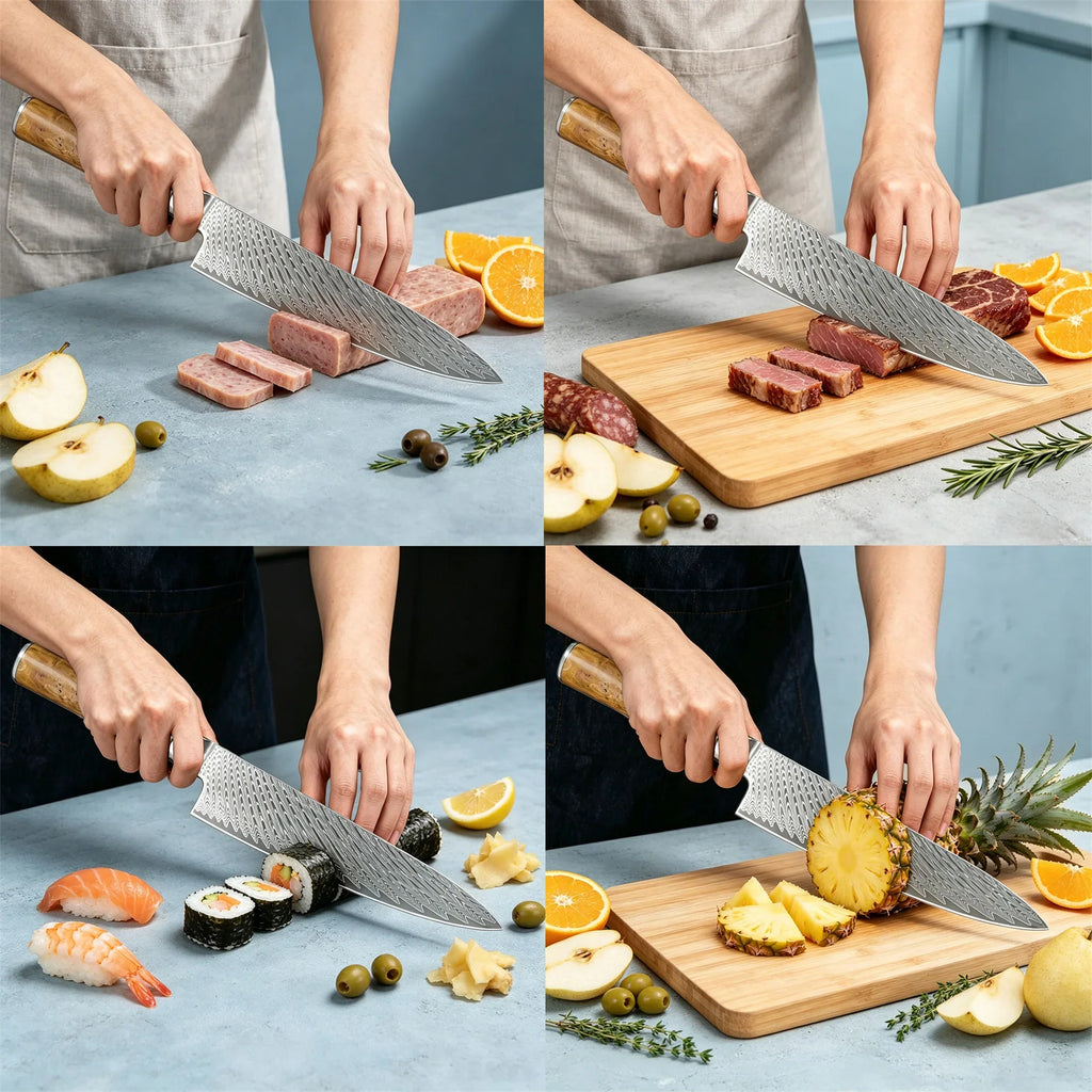 Damascus Steel Chef Knife – 19.4cm Blade for Kitchen & Cooking