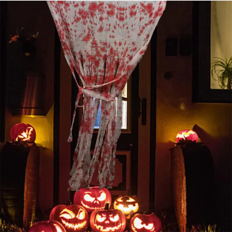 Halloween Bloody Handprints Door Curtain Scary Blood Stained Gauze