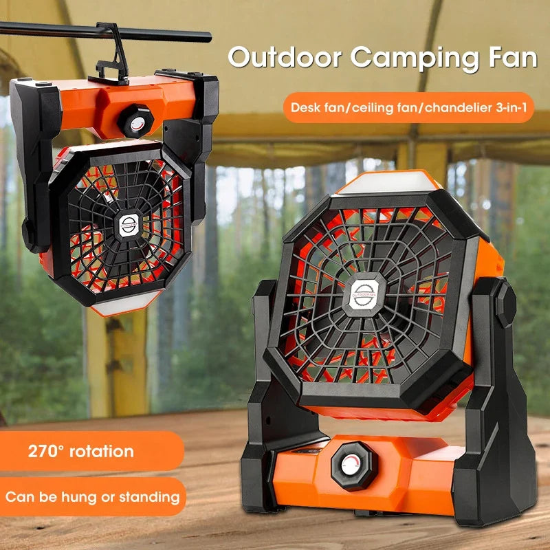 10000mAh Portable Rechargeable Fan with LED Light & Hook