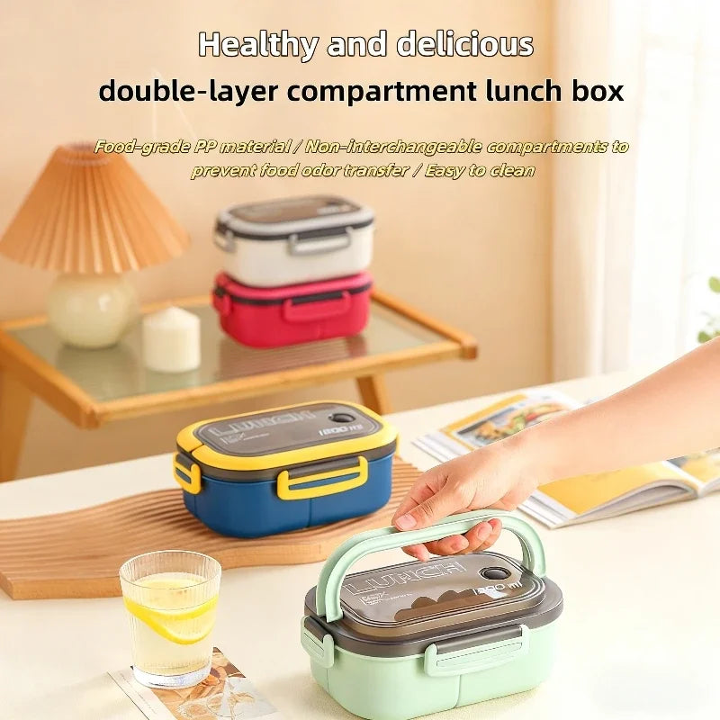 Double Layer 4-Compartment Bento Box 1000ml | Leak-Proof