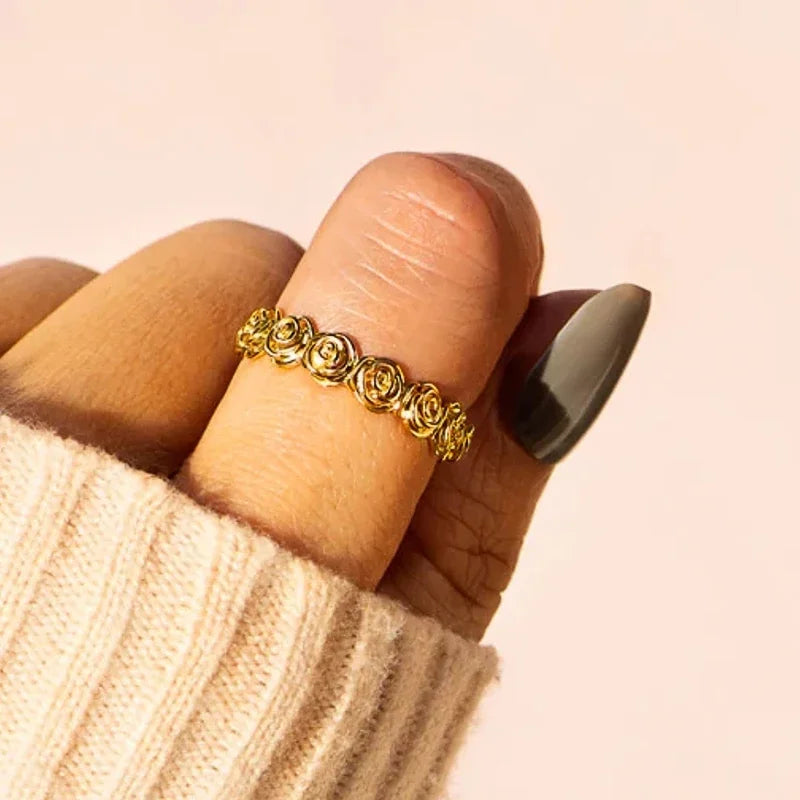 Huitan Gold Rose Flower Promise Ring for Women | Sizes 5–14