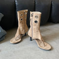 Women's Hollow High Heel Mid-Calf Boots – Open Toe Summer