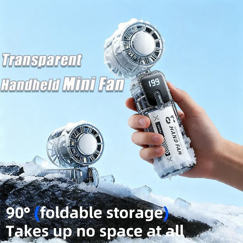 Transparent Mini Portable Fan – Quiet Turbo 90° Foldable Handheld