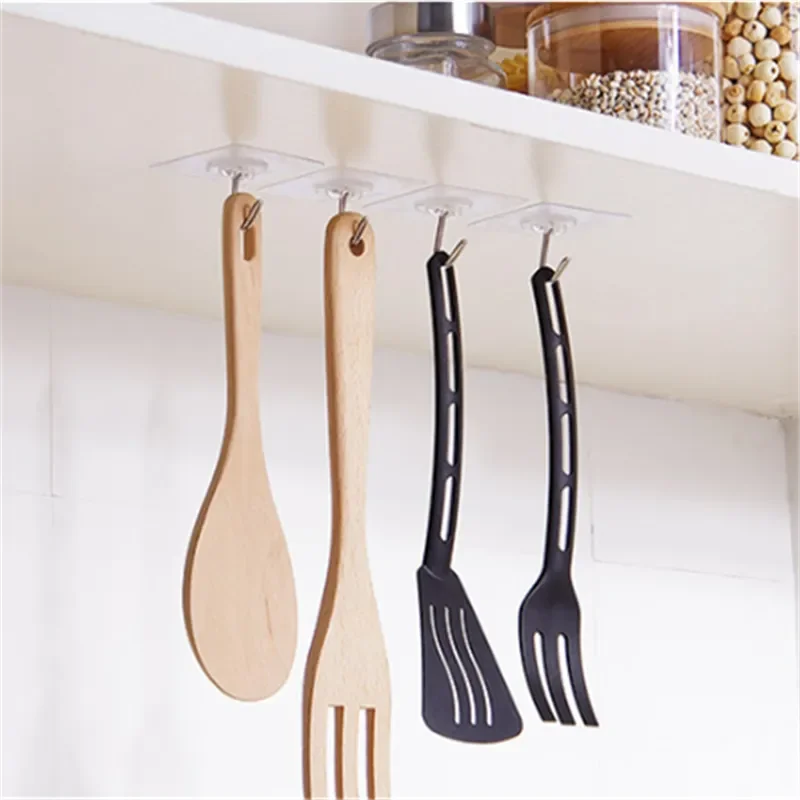 10-Pack Clear Self-Adhesive Wall Hooks | Stainless Steel