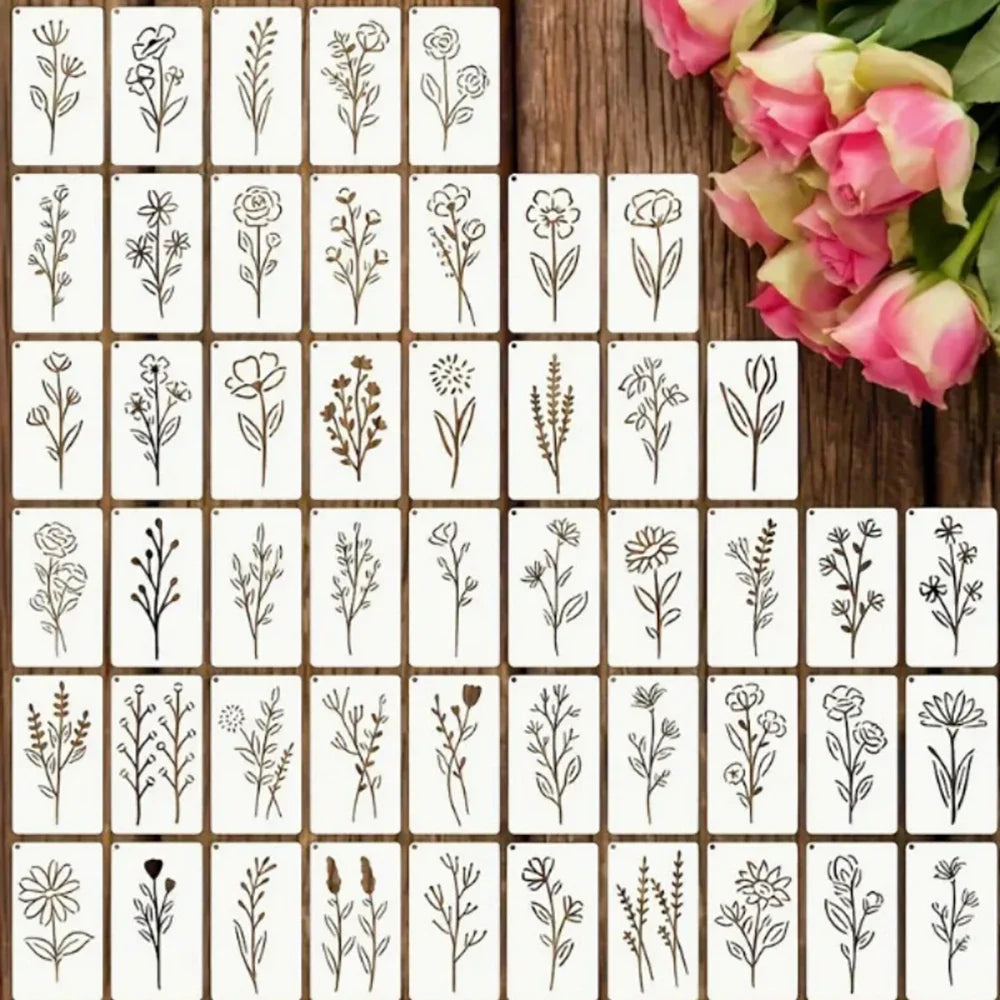 50 DIY Painting Hollow Templates Flower Series Wall Spray Decoration