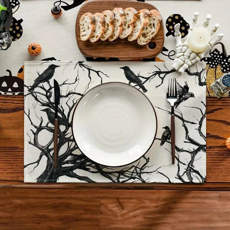 Halloween Crow Placemats – Spooky Canvas Table Décor