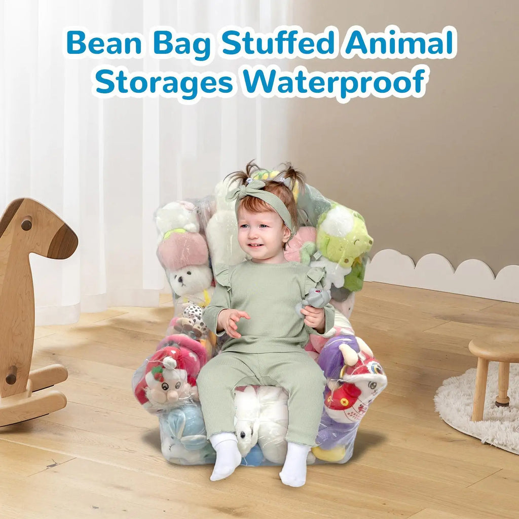Clear Stuffed Animal Bean Bag Chair & Plush Toy Organizer