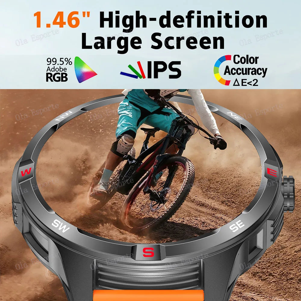 Military 1000mAh Battery Sports Smart Watch Adult Men Compass BT Call