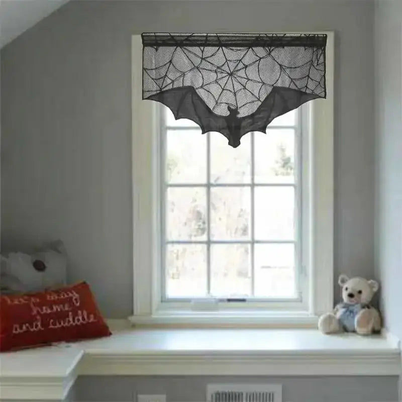 Gothic Bat Lace Curtain – Halloween Cobweb Tablecloth & Runner
