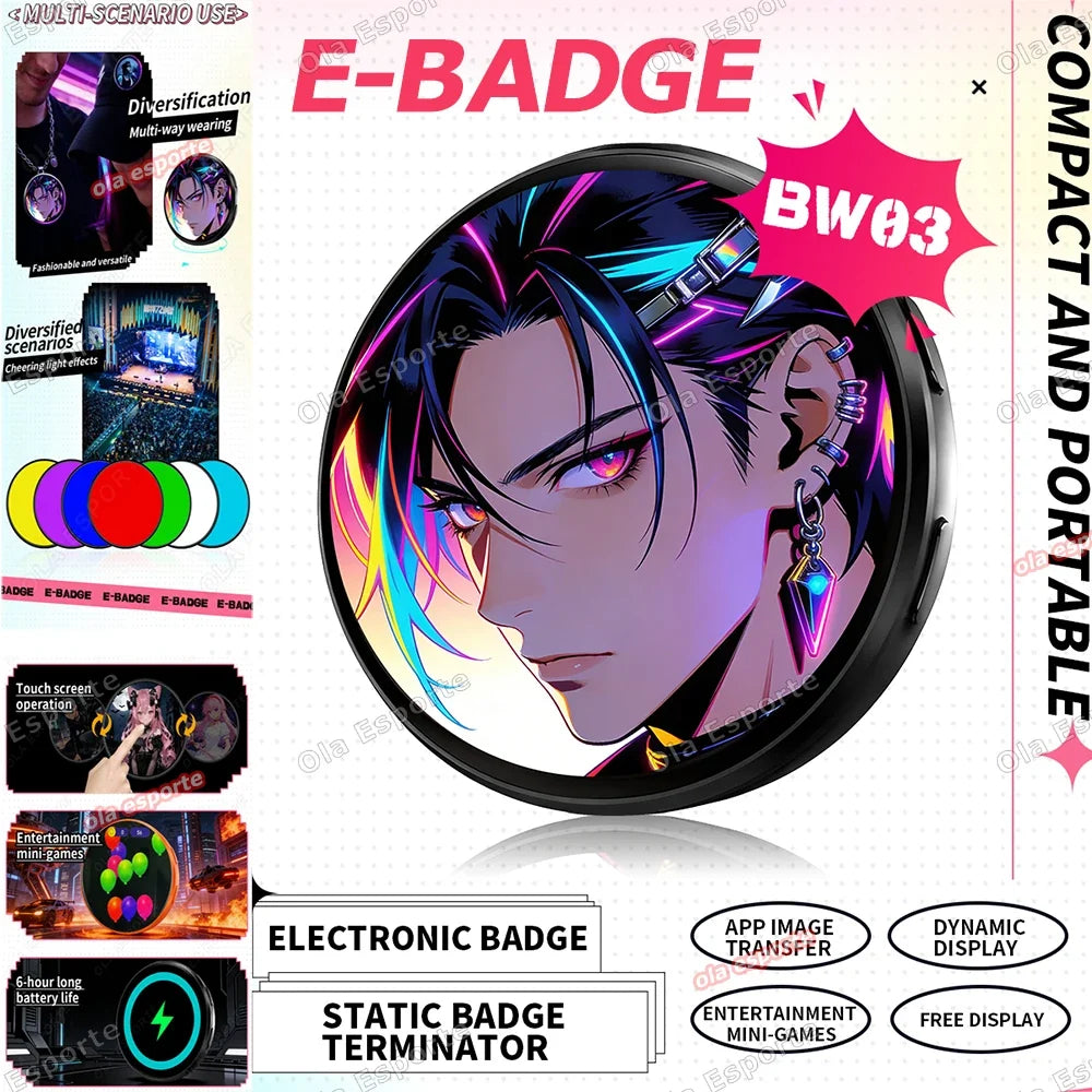 Smart E-Badge 1.5" Touch Screen Display Brooch | Bluetooth