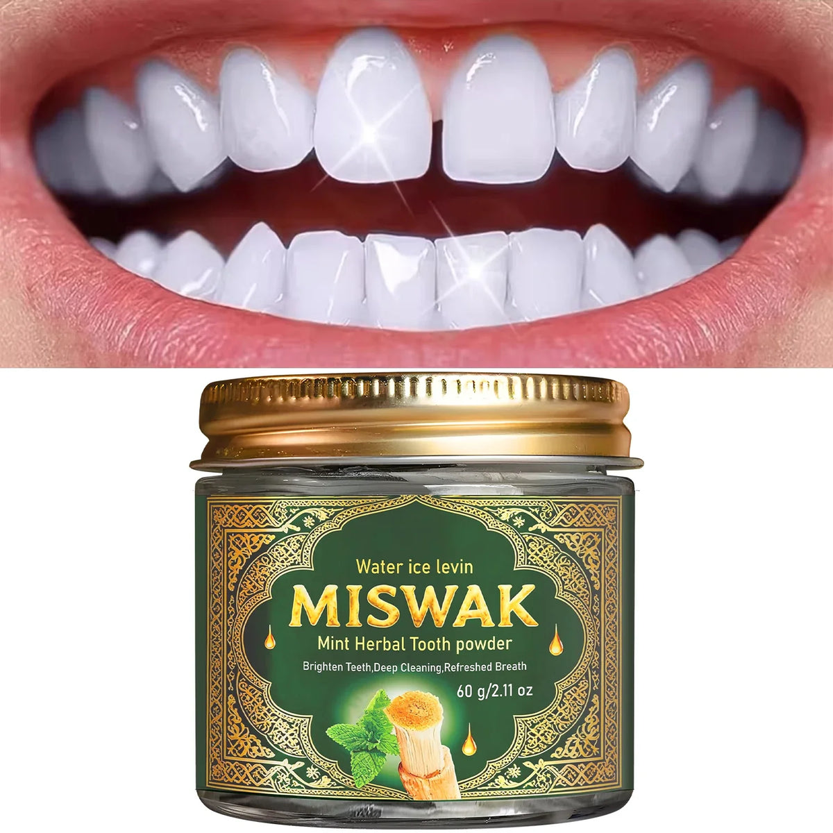 MISWAK Mint Herbal Tooth Powder – Charcoal & Hyaluronic Acid
