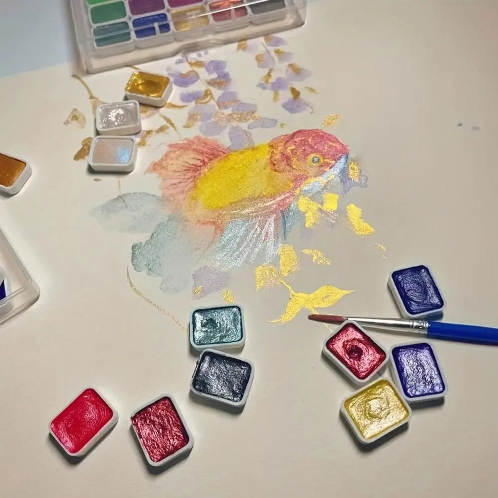 20-Color Pearl Metallic Watercolor Paint Set – Portable Case