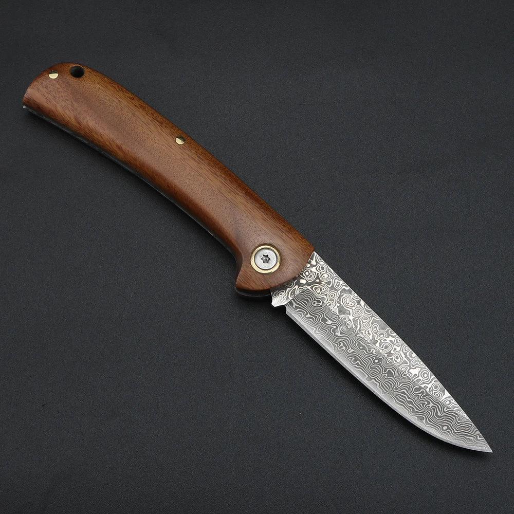 XUAN FENG Damascus Folding Knife – D2 Carbon Steel, 58–61 HRC