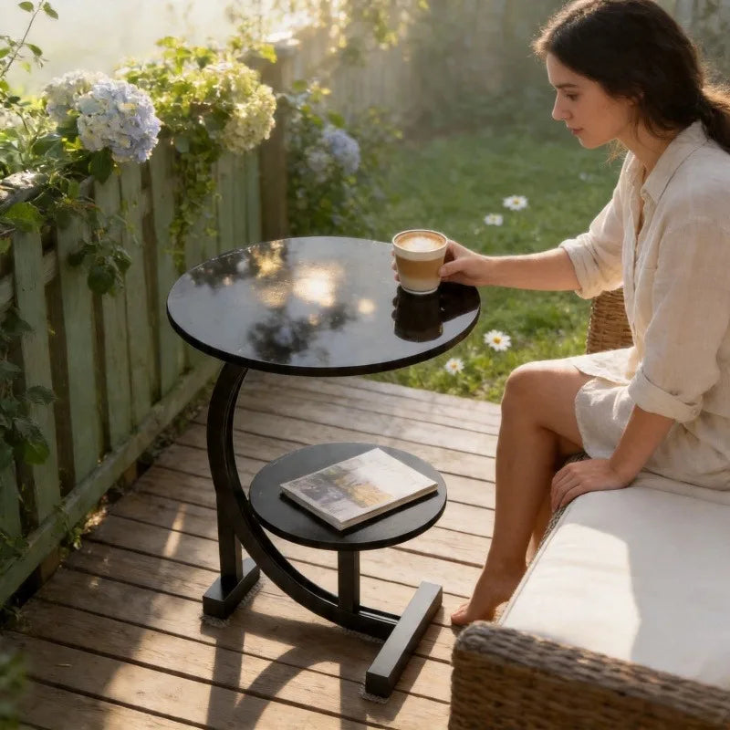Round Double-Tier Metal Side Table – Indoor & Outdoor Use