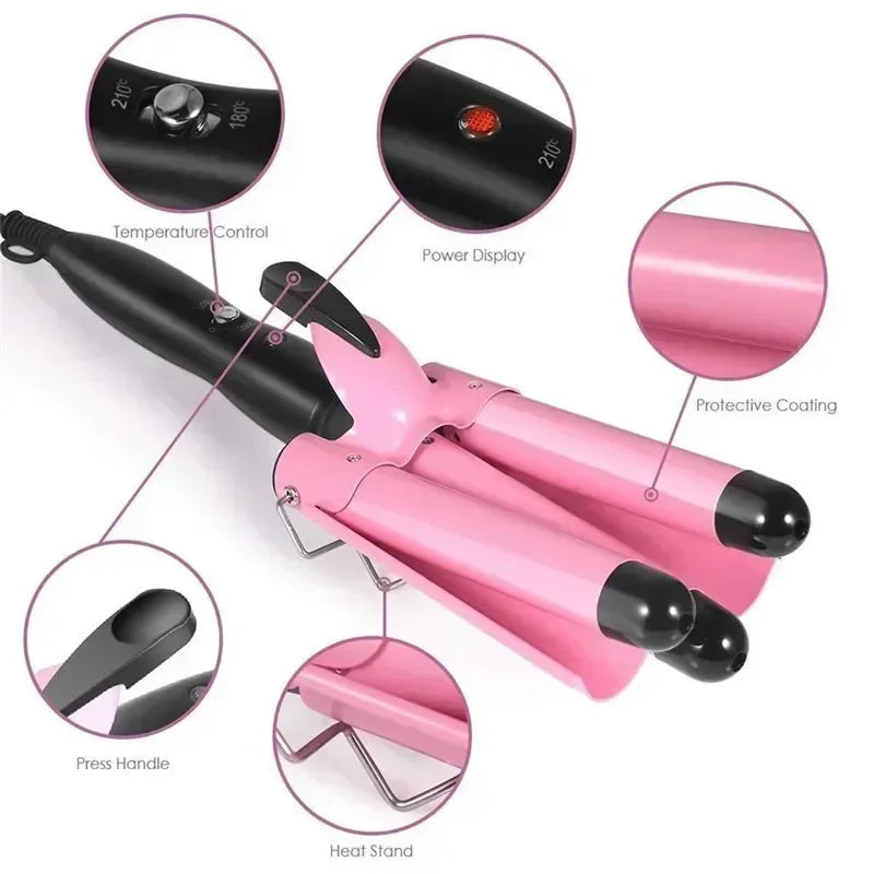 Ceramic Triple Barrel Hair Waver – Pro Curling Iron for Women