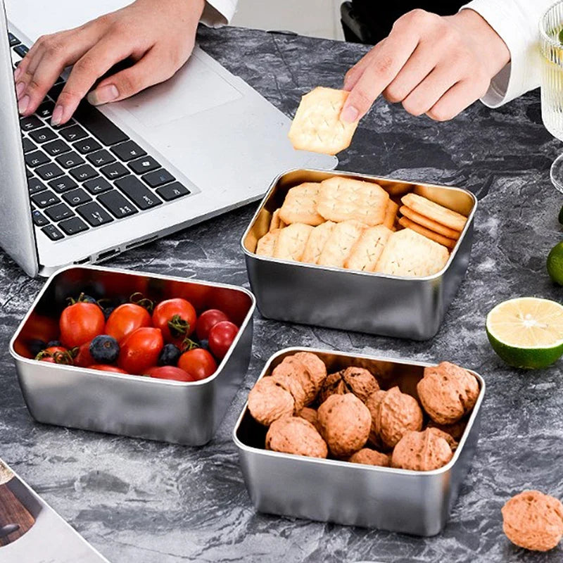 Stainless Steel Refrigerator Food Storage Box Plastic Lid Prepare