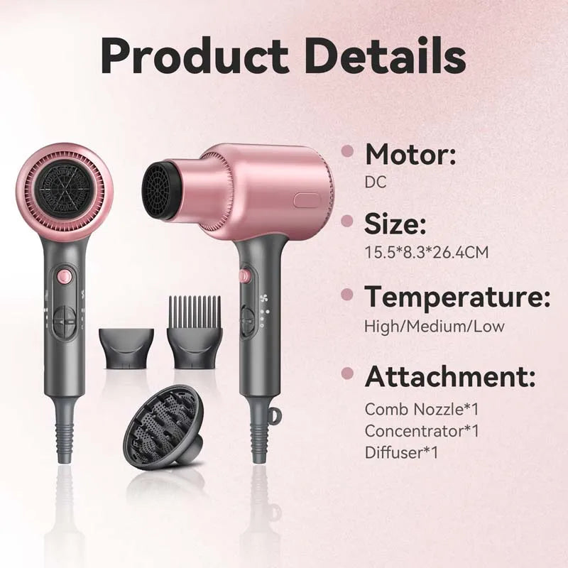 1900W Negative Ion Hair Dryer with Diffuser | Quiet & Dual Voltage