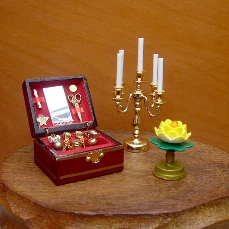 1:12 Miniature Wooden Jewelry Box – Retro Dollhouse Furniture