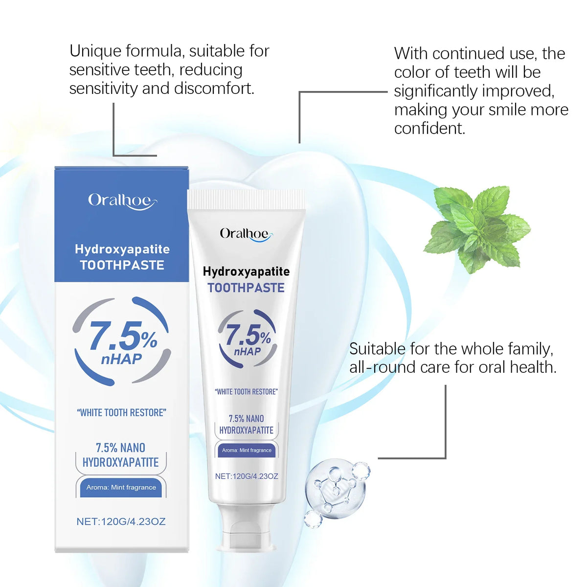 Oralhoe Hydroxyapatite Mint Toothpaste 120g – Whitening & Gum Care