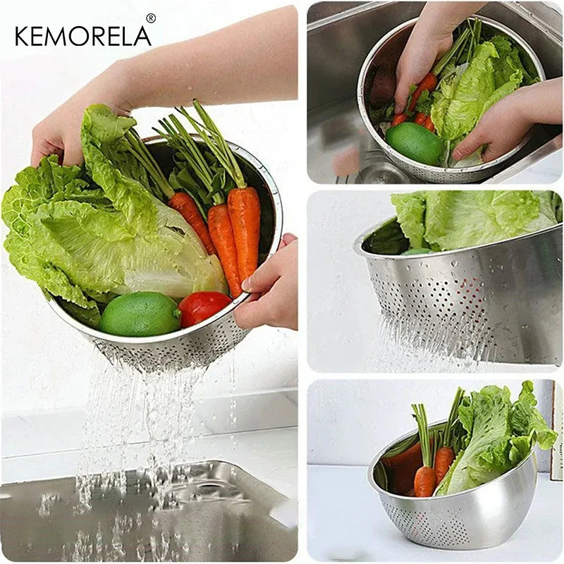 Stainless Steel Rice Washing Bowl & Colander Basket | KEMORELA