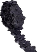 Pearl Trim Organza Lace Ribbon 4 Yds – 3D Floral Applique Black
