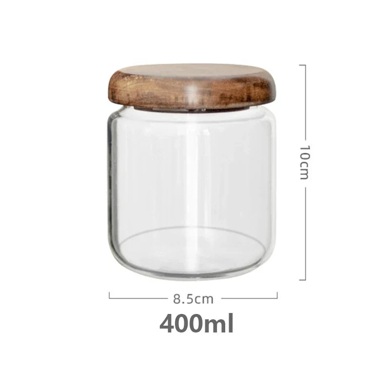KEMORELA Glass Airtight Storage Jar with Acacia Wood Lid