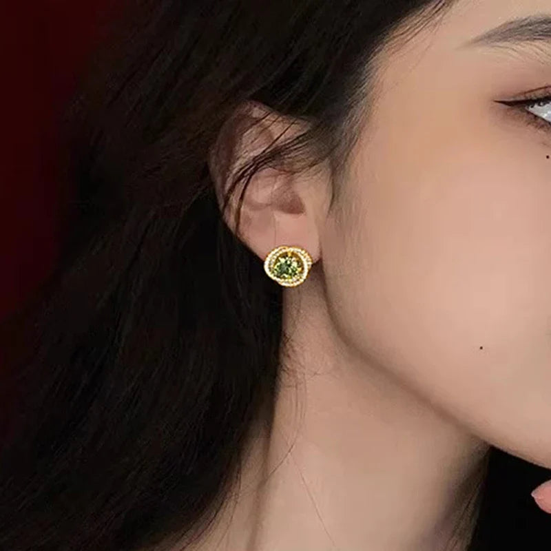 Huitan Green Cubic Zirconia Knot Stud Earrings for Women