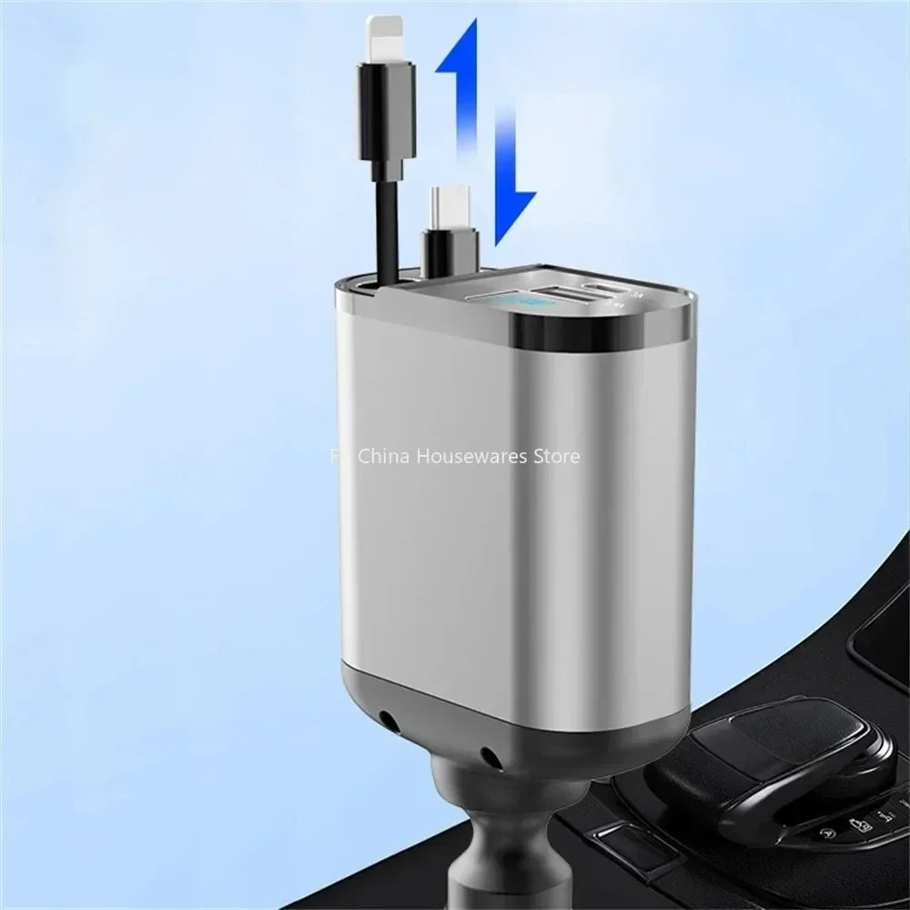 1 120W Car Charger Retractable Cigarette Lighter Adapter USB C Fast