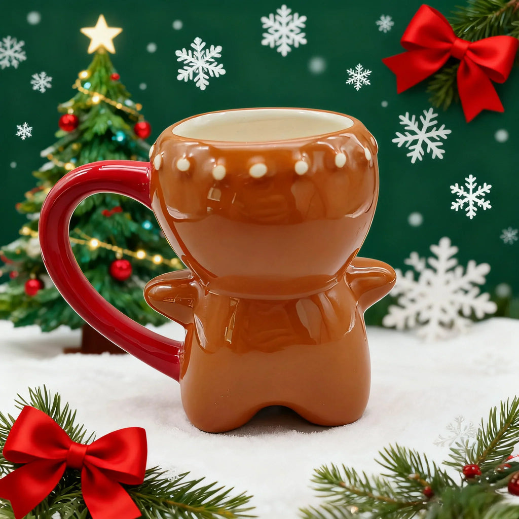Kawaii Gingerbread Man Ceramic Mug | 3D Christmas Cup 300ML