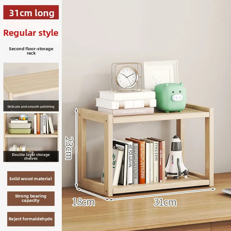 Desktop Solid Wood Multi-Layer Bookshelf & Desk Storage Rack