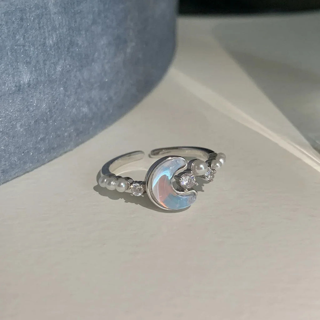 Exquisite Blue Star Moon Zircon Ring Women Niche Design Accessory