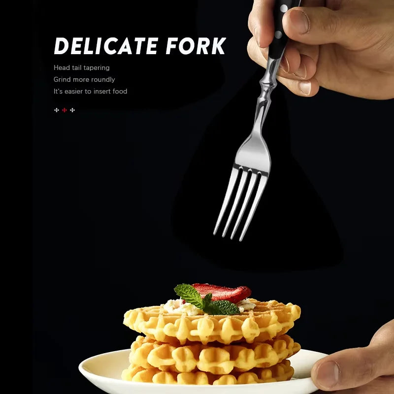 Stainless Steel Dinner Fork – Black Polka Dot, Dishwasher Safe
