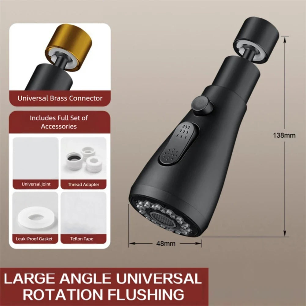 360° Kitchen Faucet Spray Head – 3-Mode Tap Extender