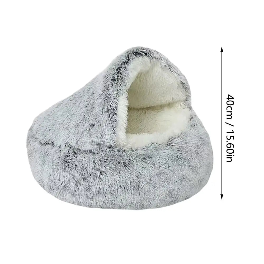 Winter Plush Round Cat Bed – Warm Semi-Enclosed Pet Nest