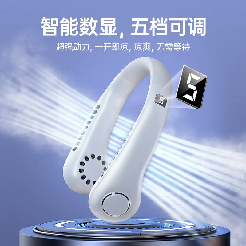 URGGU Bladeless Neck Fan – 5 Speeds, USB, Digital Display