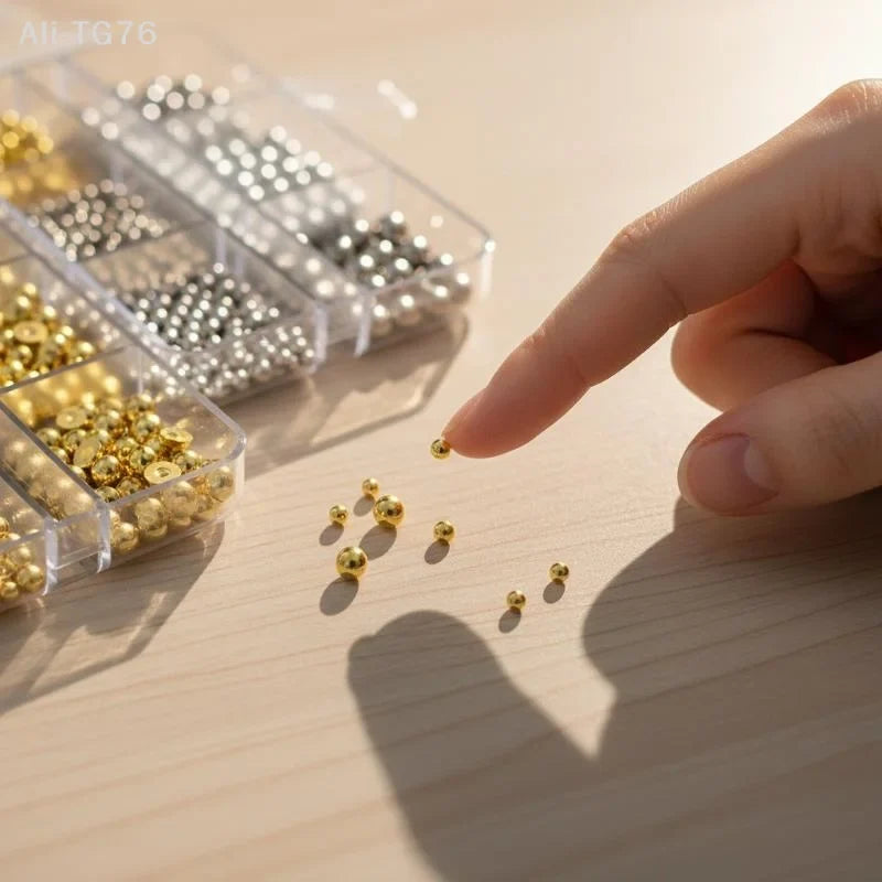 6-Grid Pearl Nail Charms Set – Gold & Silver Manicure Gems