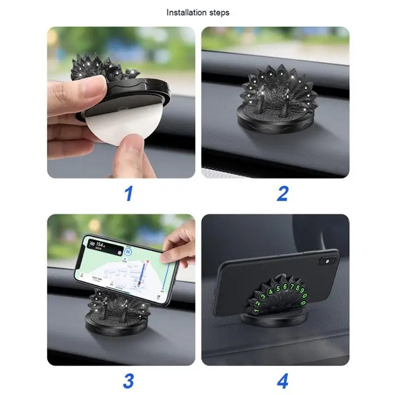 Peacock Rhinestone Car Phone Holder & Parking Number Plate